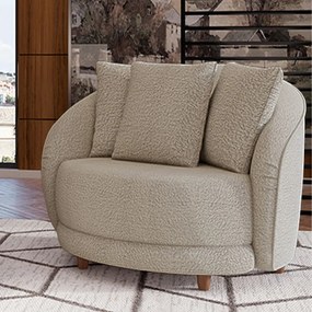 Poltrona Galáxia Pés Madeira Base Fixa com Almofadas Boucle Bege G45 - Gran Belo