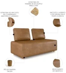 Sofá 2 Lugares 148cm Sala de Estar Rovier Sintético Caramelo Z32 - Mpo