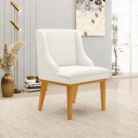 Cadeira Sala de Jantar Base Madeira Castanho kit 2 Liz Bouclê D03 - D'Rossi - Off White
