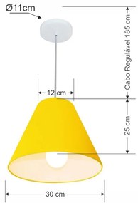 Lustre Pendente Cone Md-4028 Cúpula em Tecido 25/30x12cm Amarelo - Bivolt