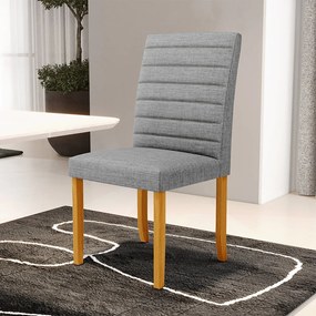 Kit 5 Cadeiras de Sala de Jantar Estofadas Veiga Madeira Maciça Linho Cinza G78 - Gran Belo