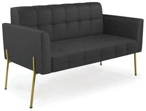 Sofá Namoradeira 2 Lugares Base Pé de Ferro Dourado Elisa Corino D03 - D'Rossi - Preto