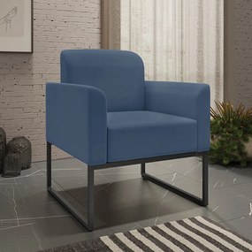 Kit 2 Poltronas Decorativas Isabella Base Industrial Suede Azul Marinho/Preto G19
