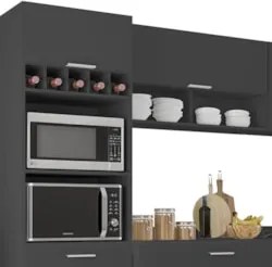 Armário de Cozinha Com Tampo CP05 240cm Pérola Preto Z34      - Mpozen