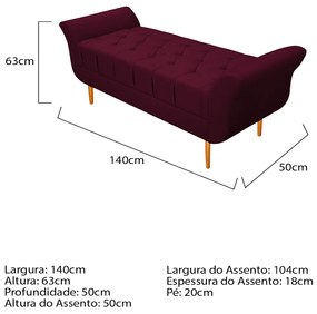 Recamier Estofado Ari 140 cm Casal Suede Bordô - ADJ Decor