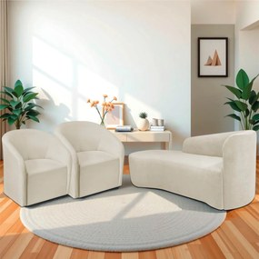Kit Sofá Curvo França 140cm L.E e 2 Poltronas Luiza Max Conforto, Elegância e Design Moderno Bouclé