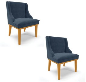 Cadeira Sala Jantar Kit 2 Liz Base Madeira Castanho Suede D03 - D'Rossi - Azul Marinho