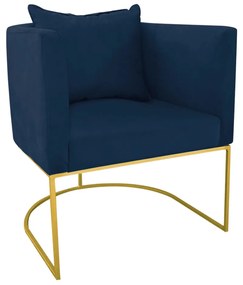 Kit 02 Poltronas Paola Suede Base Metálica Dourado D03 - D'Rossi  - Azul Marinho