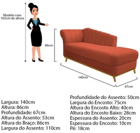 Recamier Vanessa 140cm Lado Direito Suede Terracota- ADJ Decor