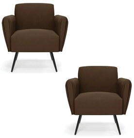 Kit 2 Poltronas Pés Palito de Ferro Bruna Suede D01 - D'Rossi - Marrom
