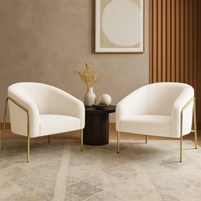 Poltrona Sala Industrial Alta Dourado Kit 2 Stella Bouclê D03 - D'Rossi - Off White