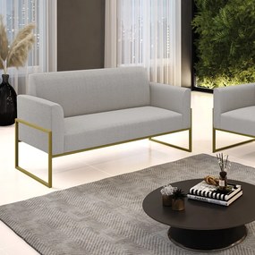 Sofá 2 Lugares Namoradeira Industrial Alta Dourado Marisa Bouclê Cinza