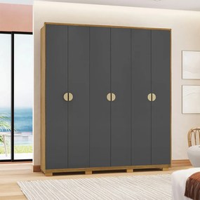 Guarda Roupa Casal Marlin 6 Portas de Bater 4 Gavetas com Nichos MDF Nature/Chumbo G98 - Gran Belo