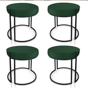 Puff Redondo Base Industrial Preto Kit 4 Love Suede D03 - D'Rossi - Verde