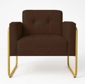 Poltrona Sala Industrial Alta Tubo Dourado Elisa Suede D03 - D'Rossi - Marrom