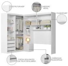 Guarda Roupa Casal Modulado Completo Lorena Z17 Branco - Mpozenato