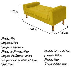 Recamier Baú Félix Solteiro 120cm Suede Amarelo - ADJ Decor