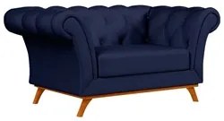 Sofá 150cm 2 Lugares Base Madeira Império C-304 Veludo Azul Marinho -