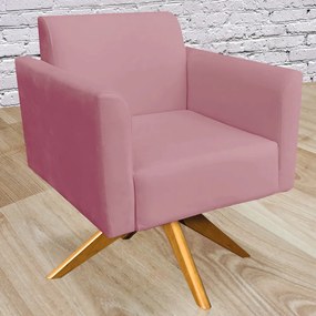 Kit 02 Poltronas Decorativas Isabella Base Giratória Madeira Suede Rosê G19 - Gran Belo