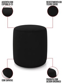 Puff Redondo Orgânico para Sala Kit 2 Malu Suede M11 - D'Rossi - Preto