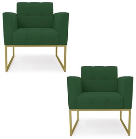 Kit 2 Poltronas Elisa Veludo Base Metálica Industrial Dourado D03 - D'Rossi - Verde