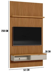 Painel para TV até 60 Polegadas Ripado Marisa com Nicho Bancada Nature e Off White 141x250 cm L04 - D'Rossi