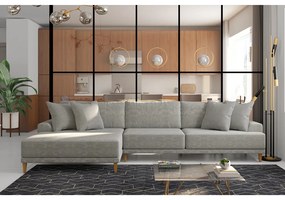 Sofá com Chaise Esquerda 324cm Índico Linho Cinza G52 - Gran Belo
