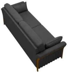 Sofá Living 3 Lugares 222cm Pés Madeira Roya Z32 PU Preto - Mpozenato