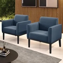 Poltrona Base Madeira Preto Kit 2 Maressa Suede Azul Marinho - Ibiza