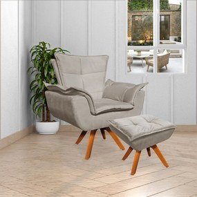 Puff Decorativo Base Giratória em Madeira Charger Suede Nude G19 - Gran Belo