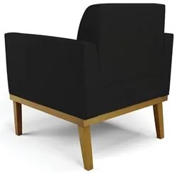 Poltrona Decorativa Base Madeira Castanho Maressa Linho Preto - Ibiza