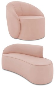 Sofá 3 Lugares Orgânico 180cm Morgan e Poltrona Lua Veludo Rose D03 - D'Rossi