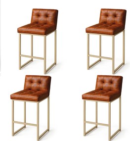 Banqueta Cozinha Alta com Encosto Industrial Kit 4 Champanhe Lirina PU Nozes C05 - D'Rossi
