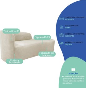 Kit Divã Recamier Orgânico França 180cm Lado Direito e 2 Poltronas Amore Bouclé