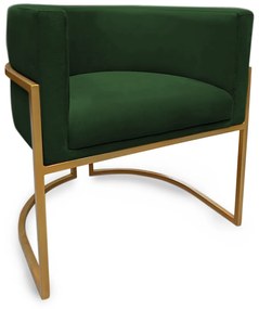 Poltrona Decorativa Base Metal Dourada Luna Veludo Verde - Sheep Estofados - Verde escuro