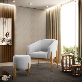 Poltrona com Puff Base de Madeira Stella Suede Cinza D03 - D'Rossi
