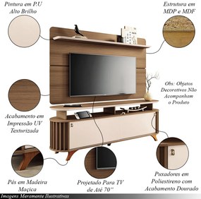 Conjunto Painel Curv para TV até 70 Polegadas e Bancada Alba Castanho/Off White G26 - Hb Móveis