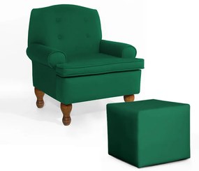 Conjunto Poltrona Vovó Lucy Decorativa + Puff Ana Suede Verde Bandeira