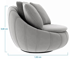 Poltrona Decorativa Redonda Giratória Glória Veludo Cinza - Sheep Estofados - Cinza claro