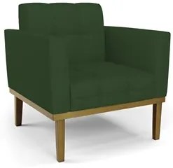 Poltrona Decorativa Base Madeira Castanho Ana Veludo Luxo Verde - Ibiz