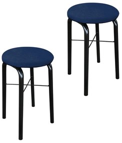 Kit 02 Banquetas Baixa Manu Suede Azul Marinho D'Rossi