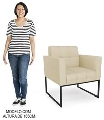 Poltrona Decorativa Base Industrial Preto Ana Veludo Luxo Off White -