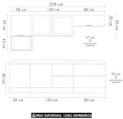 Armário de Cozinha CP03 e Tampo Grace Grafite Z44           - Mpozenat