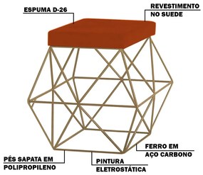 Puff Decorativo Sala de Estar Base Gold Trixie Suede Telha G41 - Gran Belo