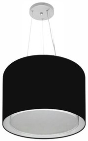 Lustre Pendente Cilíndrico Duplo Md-4304 Cúpula em Tecido 40x30cm Preto - Bivolt