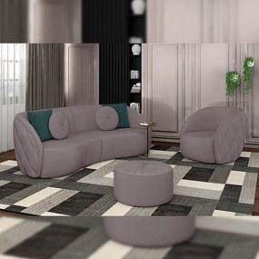 Conjunto Decorativo Sofá 288cm e Poltrona Clarke com Puff Round Veludo Rosê G45 - Gran Belo