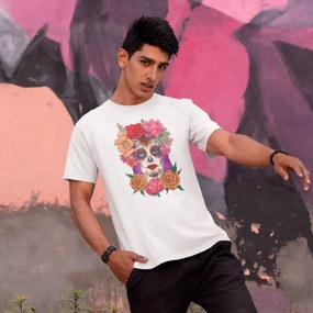 Camiseta Unissex Caveira Mexicana Mulher Dia de Los Muertos 2 - Branco - G