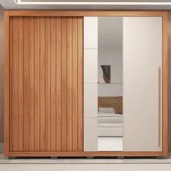 Guarda Roupa Casal 245cm 2 Portas Espelho Scipio Freijó/Off C01 - Mpoz