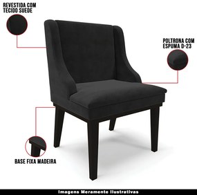 Kit 2 Poltronas Decorativas Base Fixa de Madeira Firenze Suede Preto G19 - Gran Belo