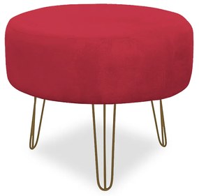 Puff Chloe Pés Hairpin Legs Dourado Suede Vermelho